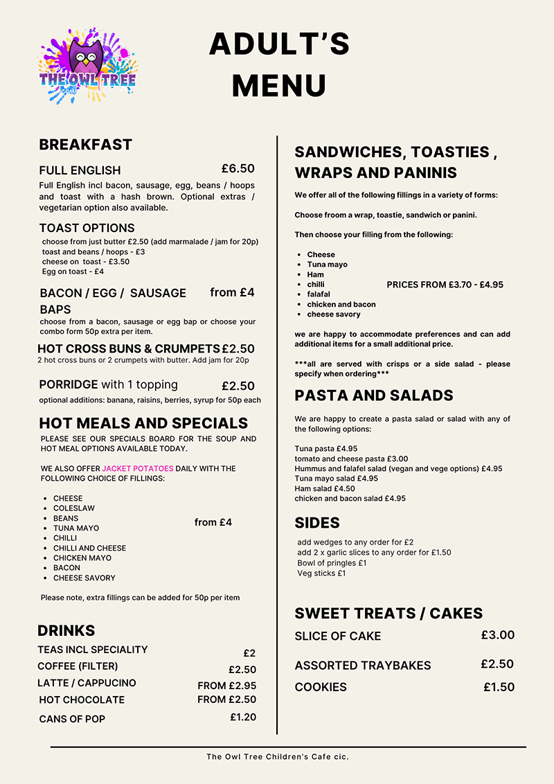 adult menu