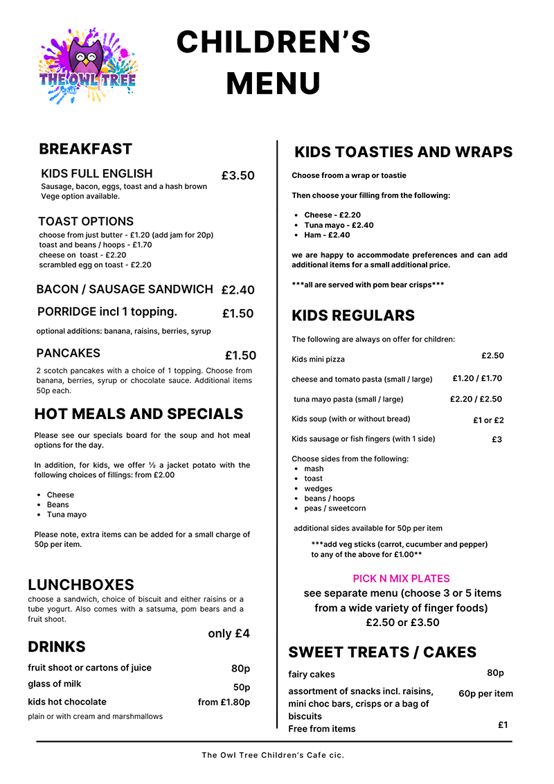 childrens menu